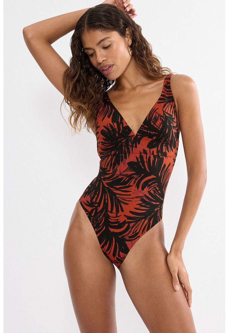 Costum de baie intreg Summer Palm - Negru - Portocaliu -