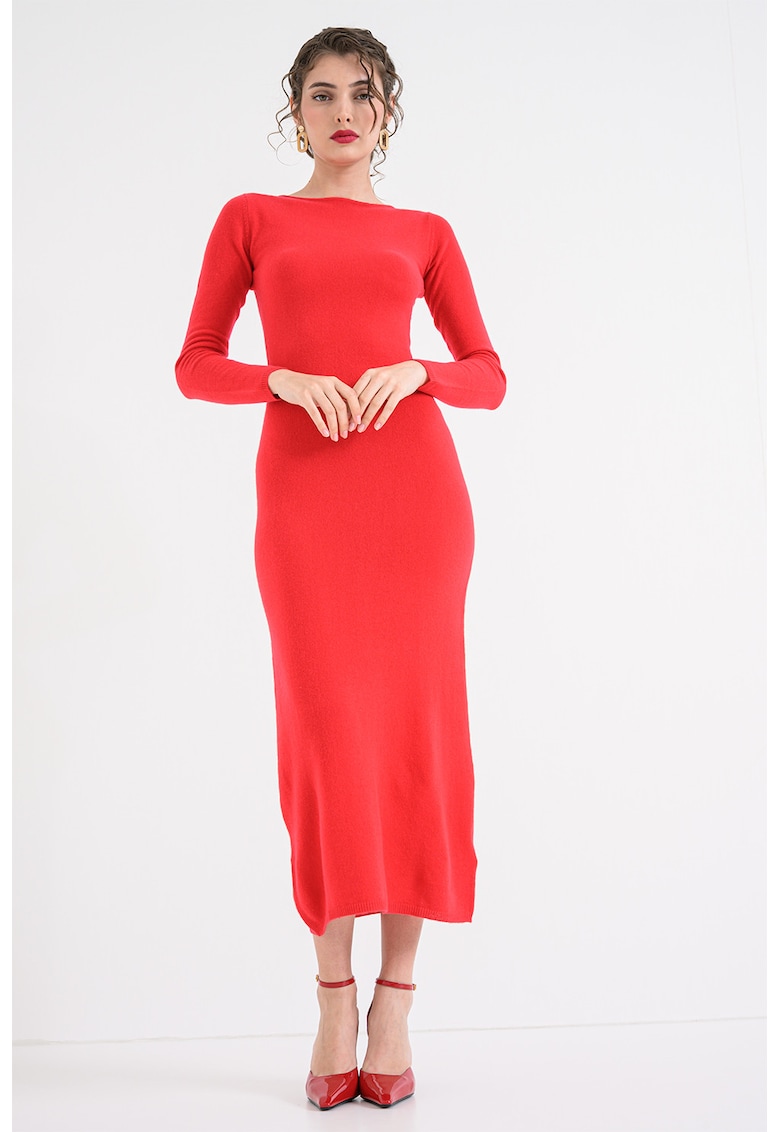 Rochie dreapta din casmir cu decupaj pe partea din spate - Rosu