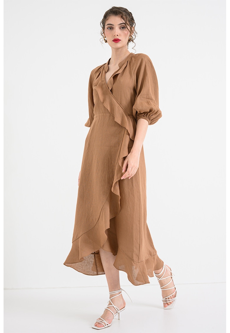 Rochie petrecuta de in cu maneci medii - Maro camel