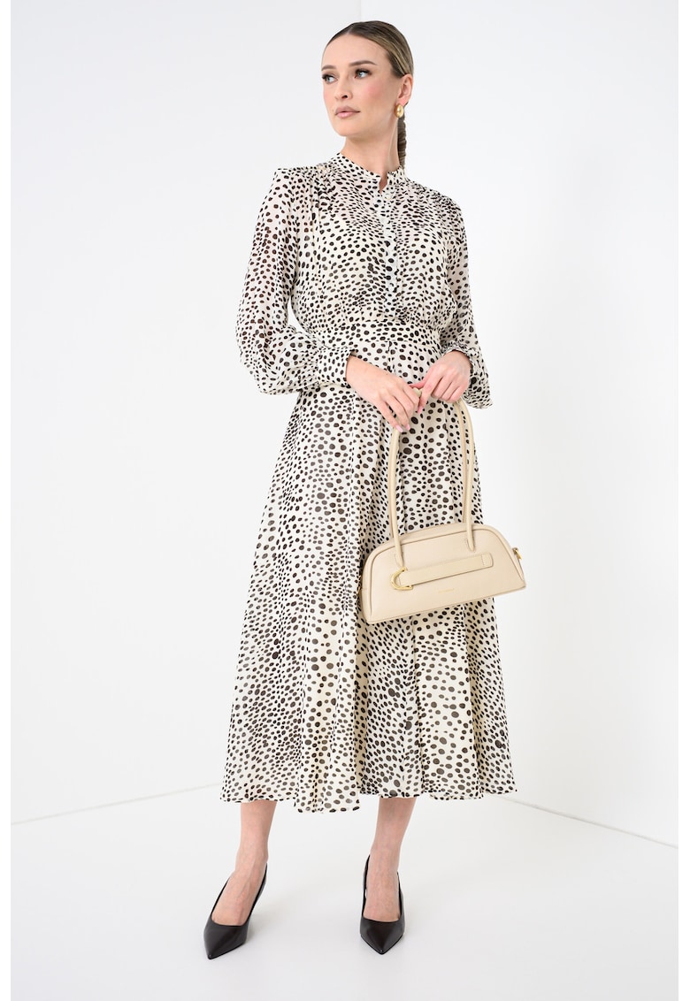 Rochie evazata cu buline - Crem