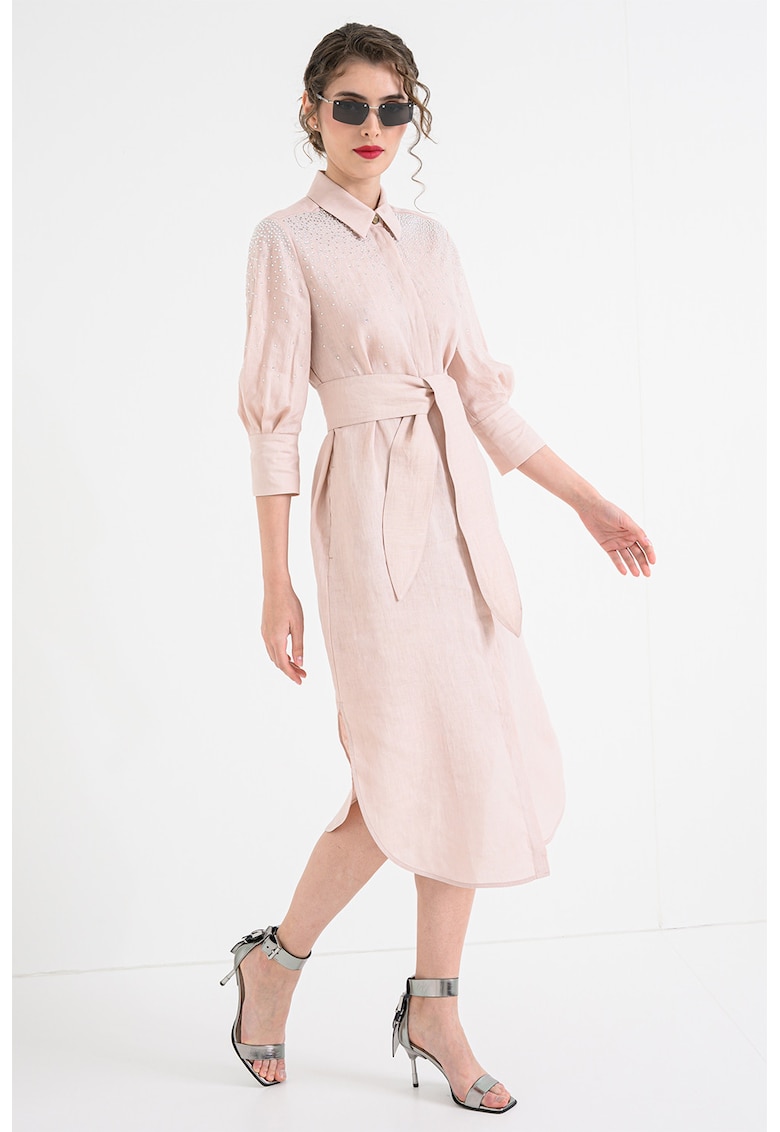 Rochie-camasa de in cu aplicatii de strasuri - Roz pal