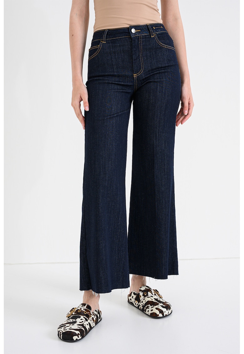 Blugi crop evazati din amestec de modal - Albastru inchis