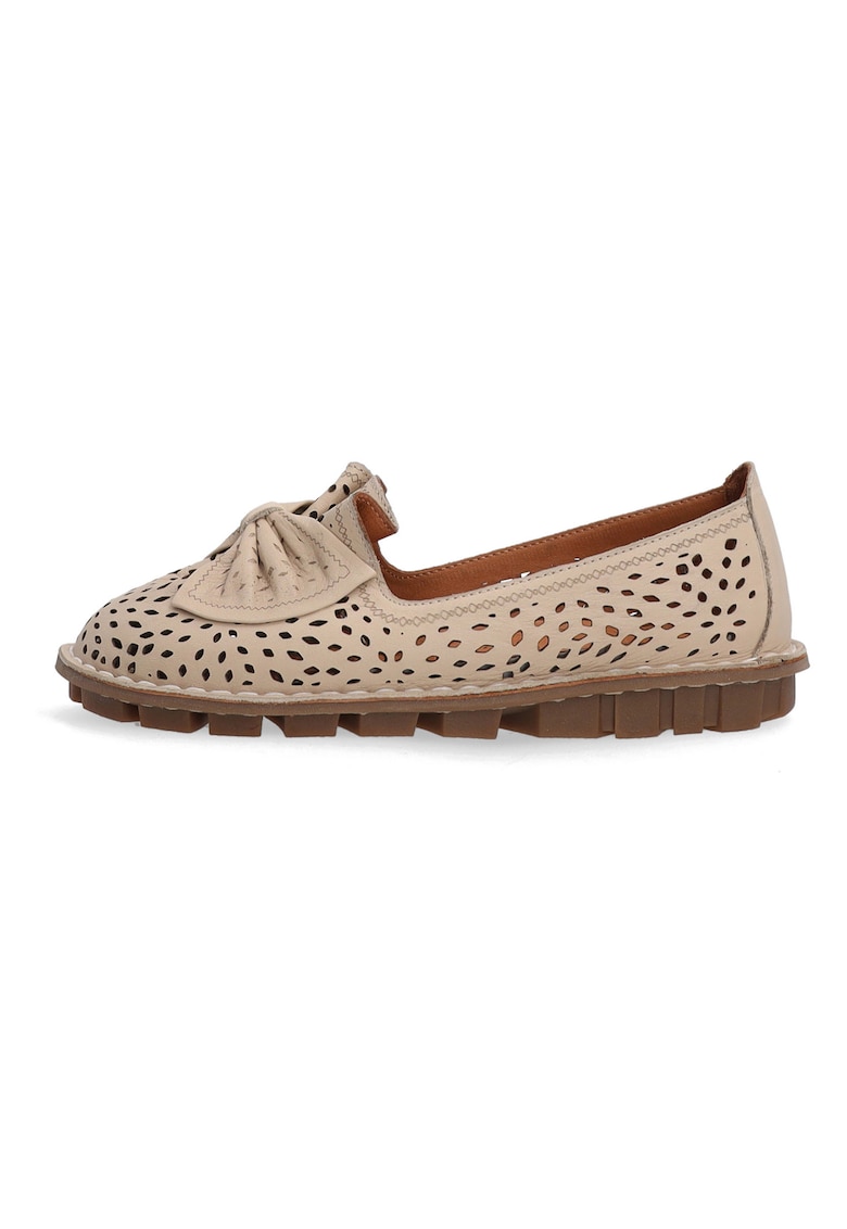 Pantofi loafer din piele cu aplicatie cu funda - Bej