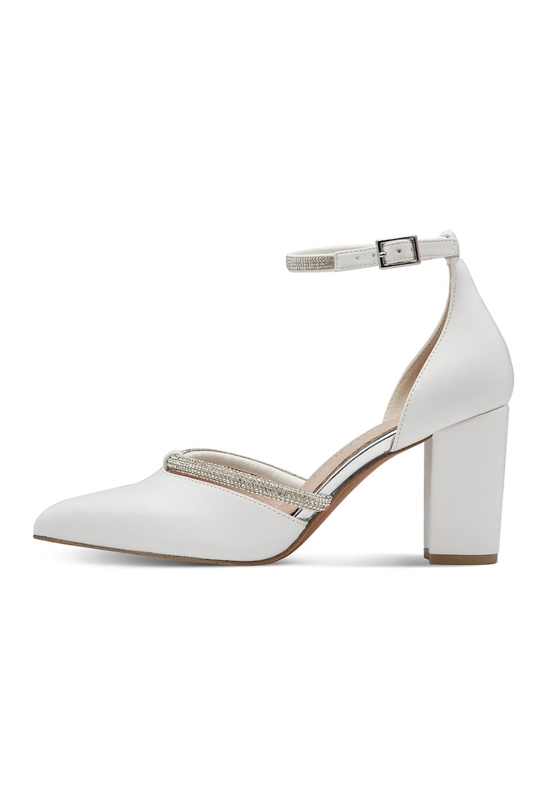 Pantofi cu bareta pe glezna si aplicatii din strasuri - Alb/Argintiu