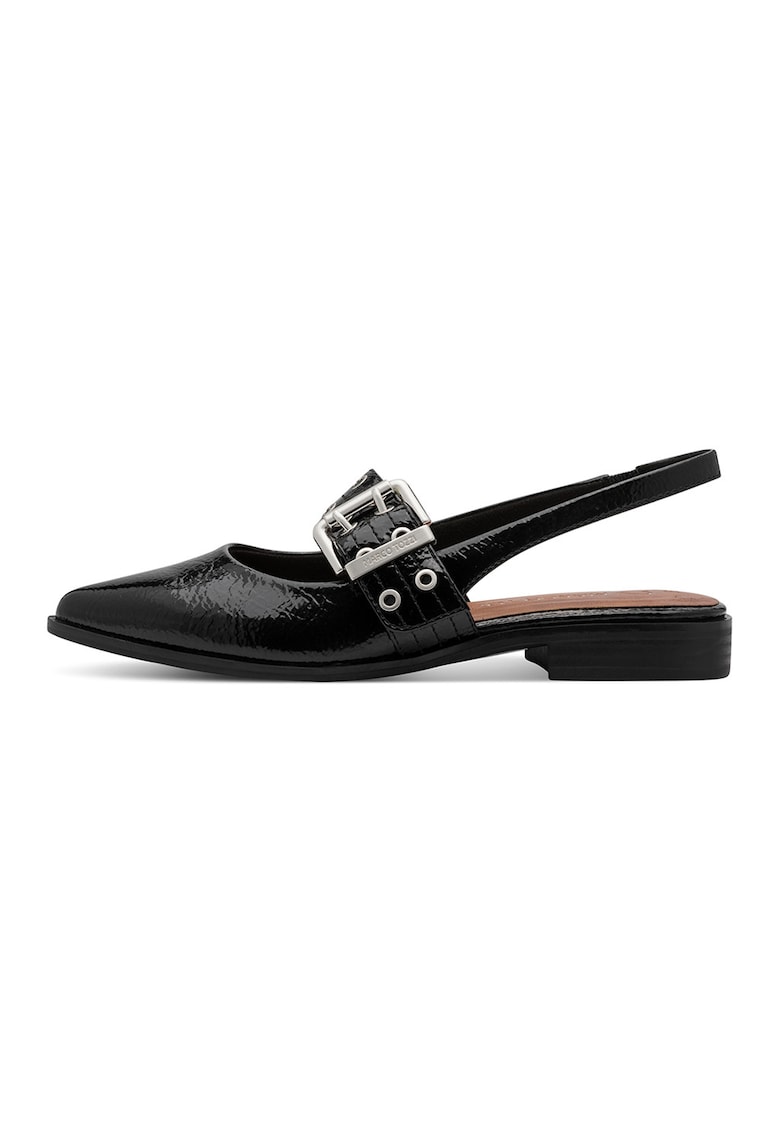 Balerini slingback din piele ecologica cu catarama decorativa - Negru