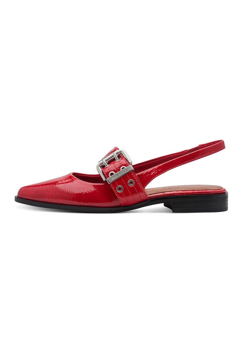 Balerini slingback din piele ecologica cu catarama decorativa - Rosu