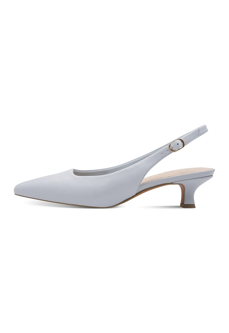 Pantofi slingback din piele cu toc kitten - Albastru glaciar