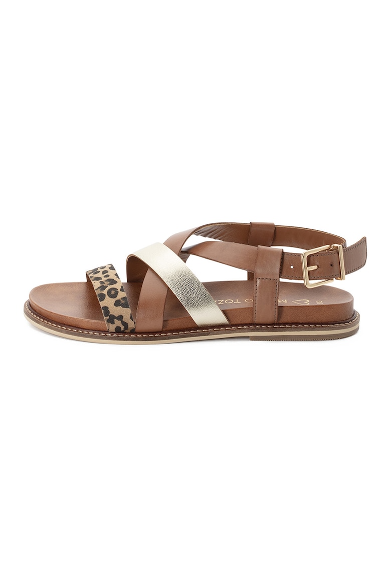 Sandale flatform din piele si piele ecologica - Negru/Maro/Argintiu