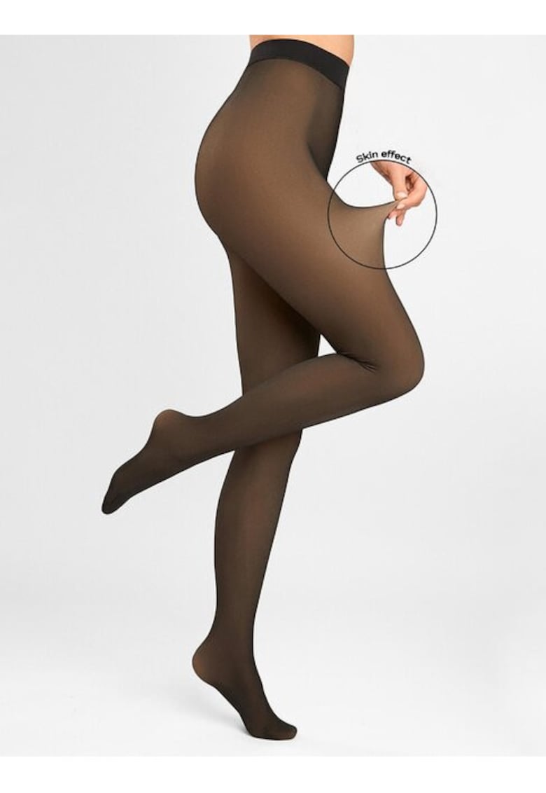 Ciorapi captusiti pe interior cu efect second skin Mirage 85 den - Negru