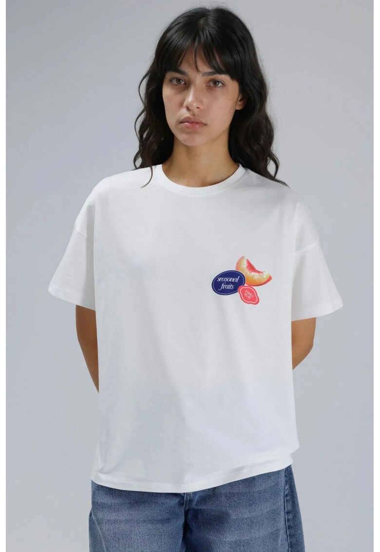 Tricou dama - supradimensionat - cu imprimeu - alb - bumbac