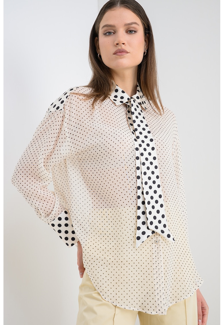 Camasa de matase cu imprimeu cu buline Acume - Alb/Negru