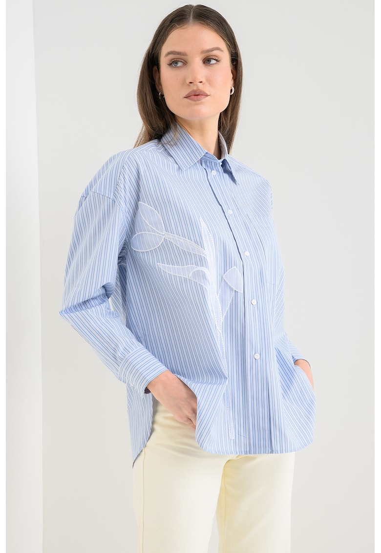 Camasa cu model in dungi si maneci lungi Canneti - Albastru lavanda/Albastru glaciar