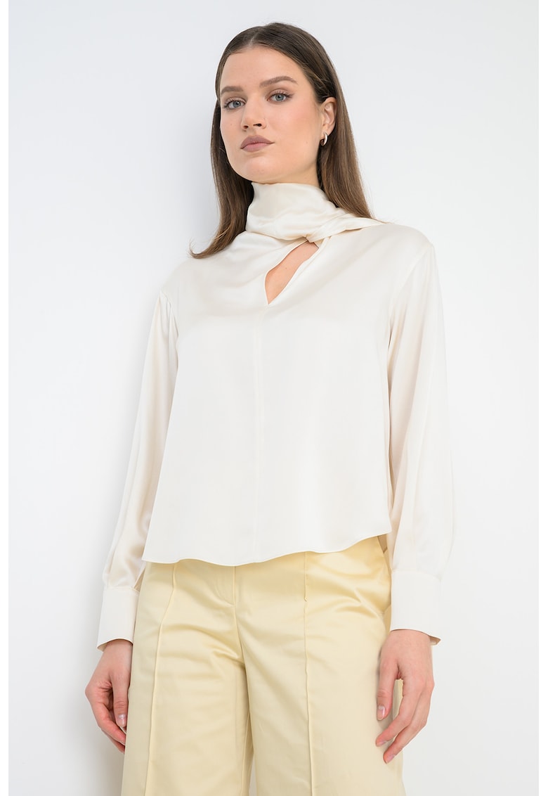 Bluza de matase cu funfa din panglici Pascia - Alb fildes