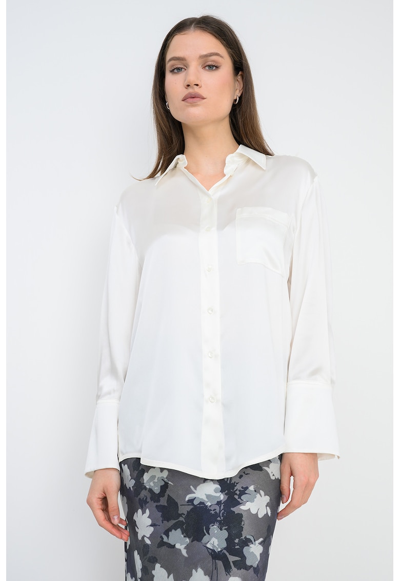 Camasa de matase cu buzunar pe piept Angri - Alb