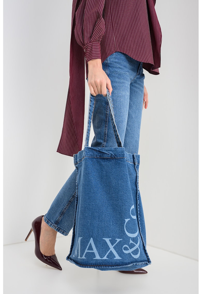 Set de blugi cu croiala dreapta si geanta tote Visone - Albastru melange