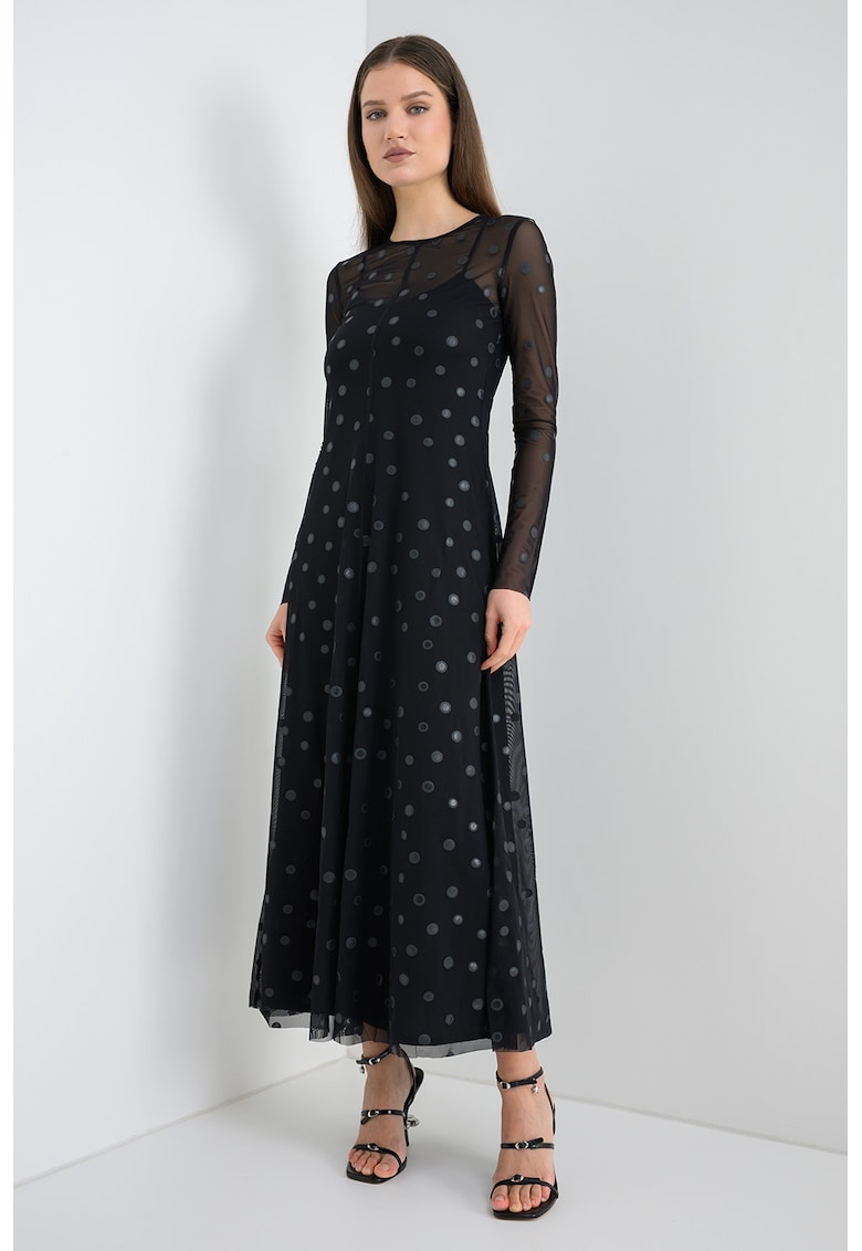 Rochie cu buline si aspect 2in1 Sequoia - Negru