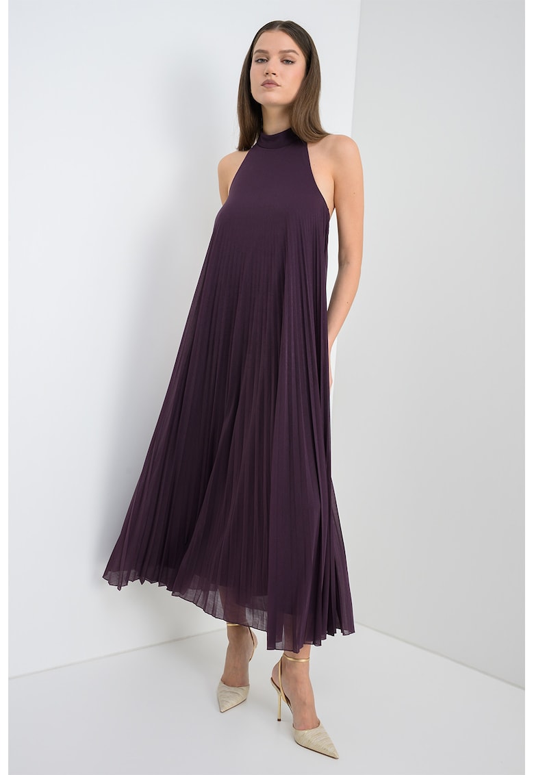 Rochie cu model halter si pliuri Pietre - Violet pruna