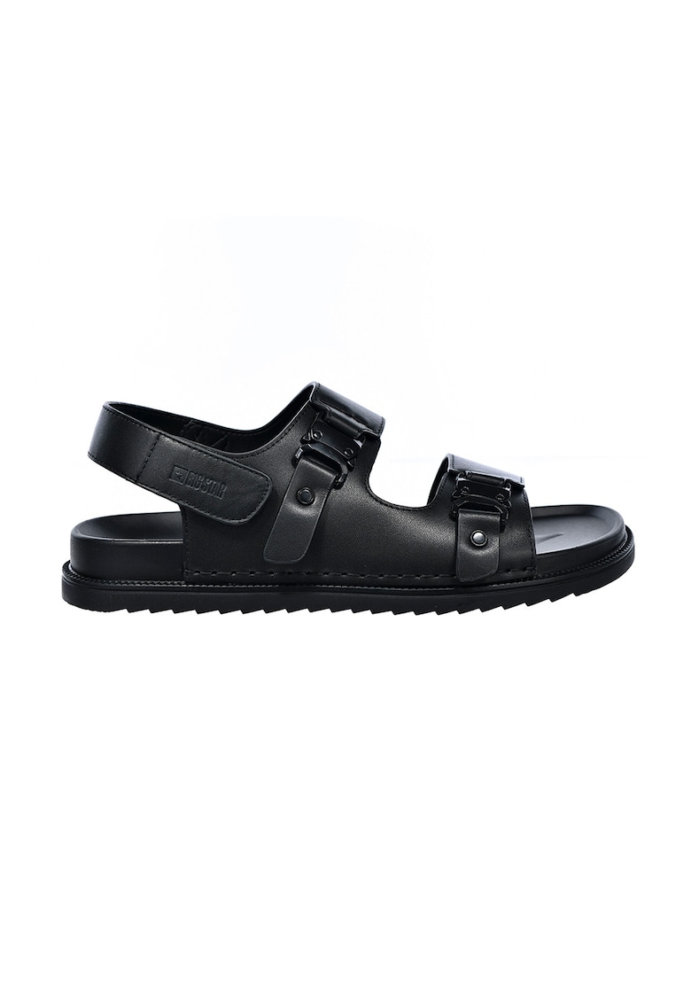 Sandale din piele cu segment cu inchidere velcro - Negru