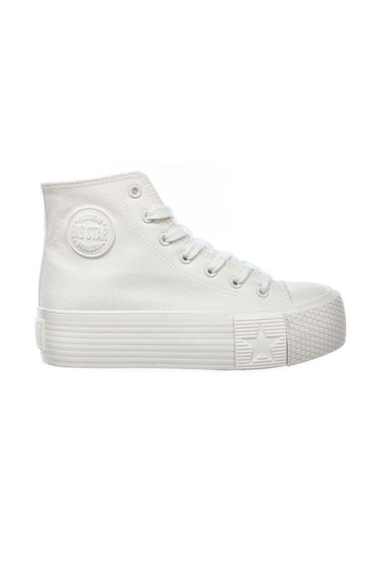 Pantofi sport inalti cu talpa flatform si aplicatie logo - Alb