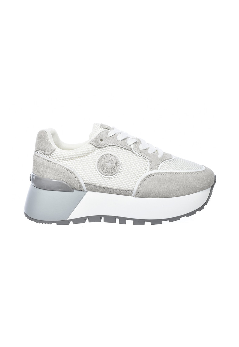 Pantofi sport din plasa cu garnituri din piele intoarsa si talpa masiva - Alb/Gri