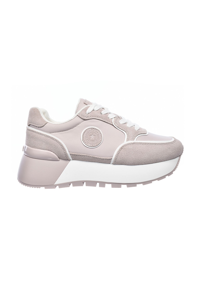 Pantofi sport din material textil cu garnituri din piele intoarsa si talpa masiva - Roz prafuit
