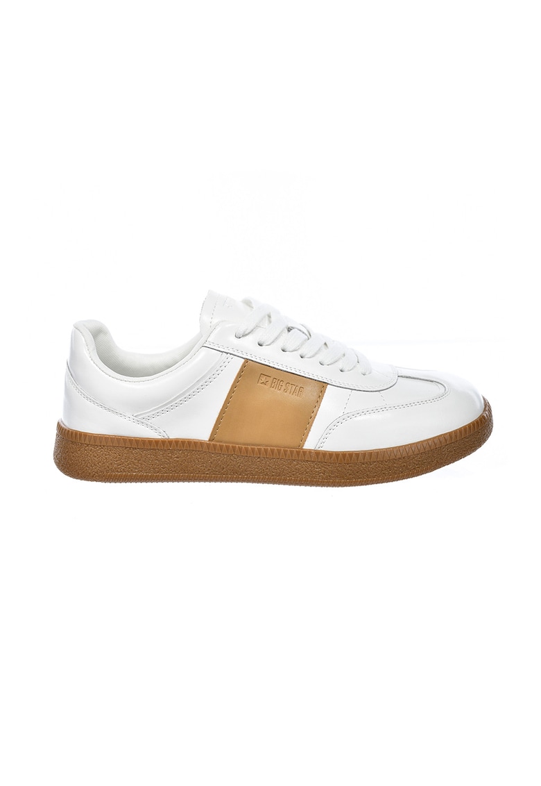 Pantofi sport din piele cu segmente contrastante - Alb/Caramel