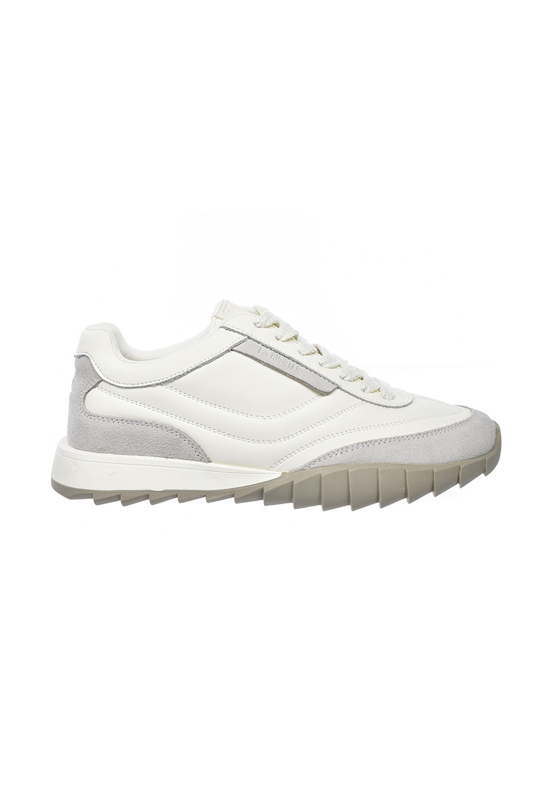 Pantofi sport din piele cu garnituri din piele intoarsa - Alb/Gri deschis