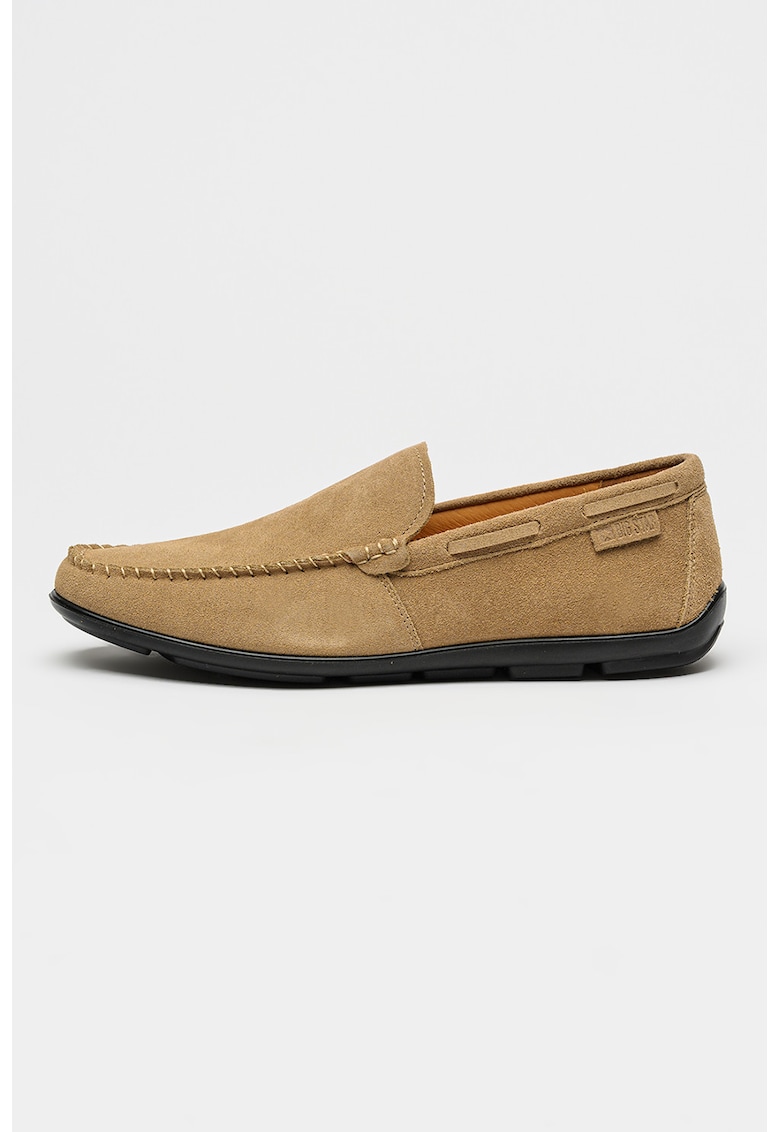 Pantofi loafer din piele intoarsa cu varf rotund - Maro taupe