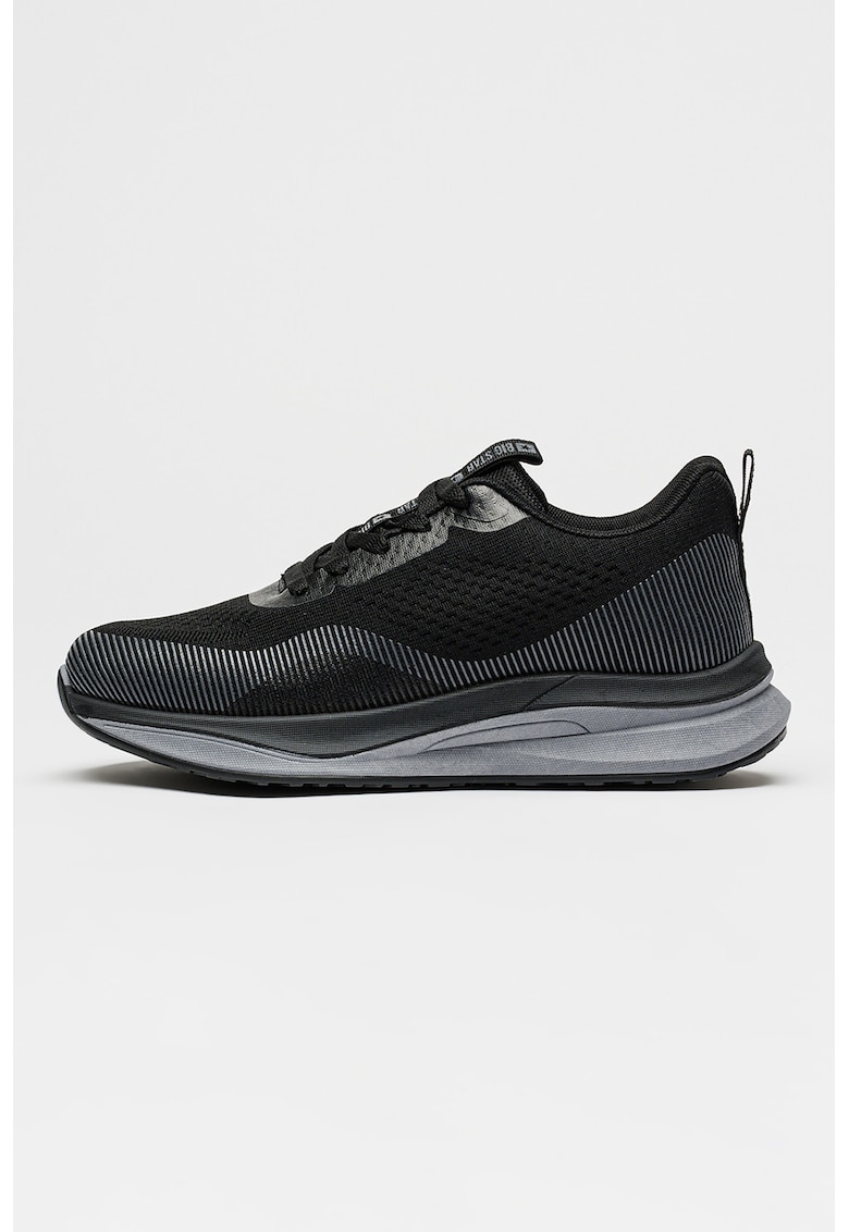Pantofi sport din tricot si plasa cu logo - Negru/Gri deschis