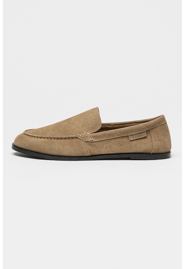 Pantofi loafer din piele intoarsa cu varf rotund - Maro taupe