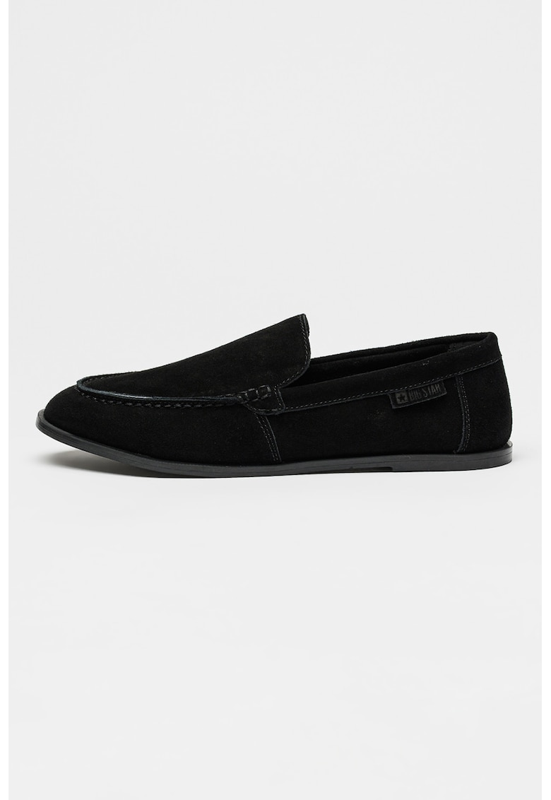 Pantofi loafer din piele intoarsa cu varf rotund - Negru