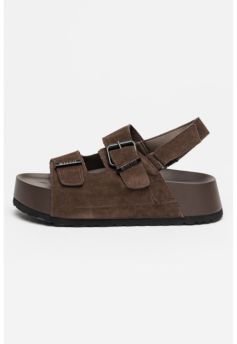 Sandale slingback de piele intoarsa - Maro pamantiu