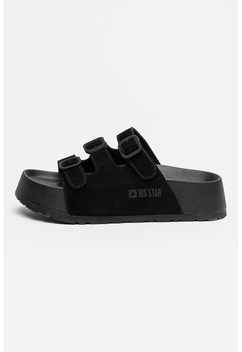 Papuci flatform de piele intoarsa - Negru