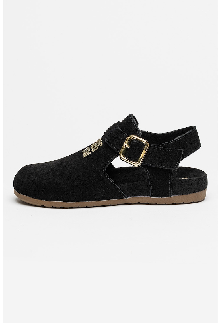 Pantofi de piele intoarsa cu catarama - Negru