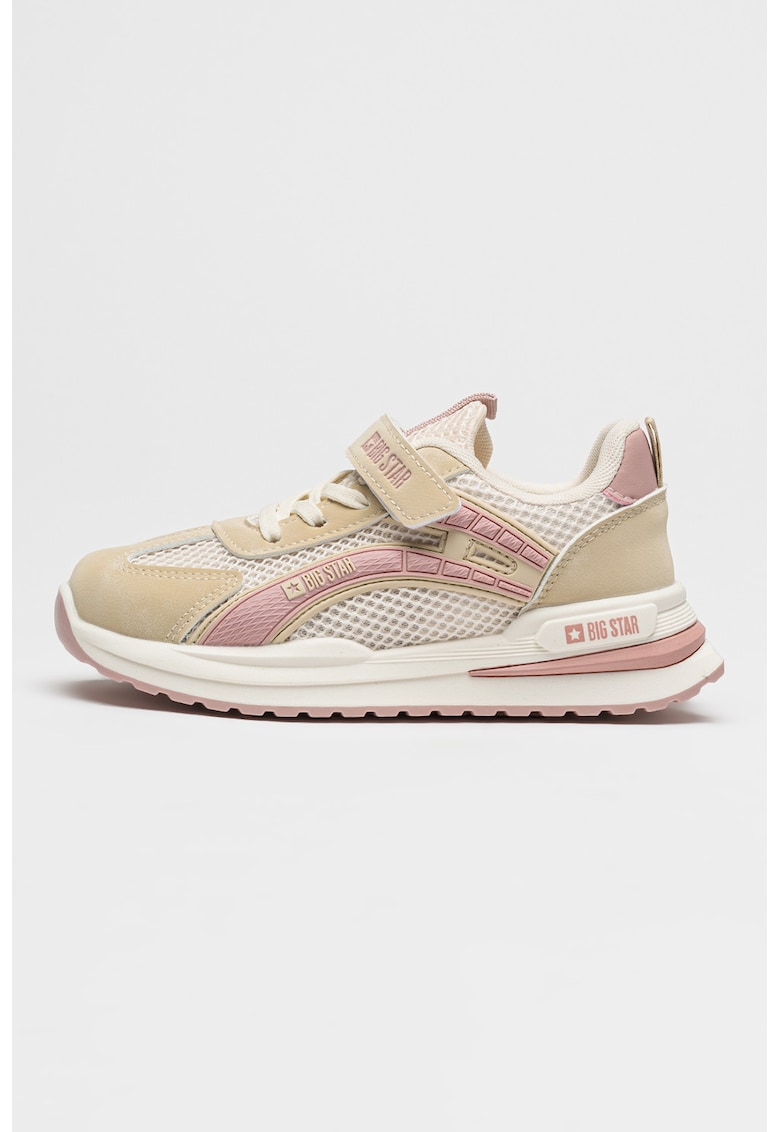 Pantofi sport low-cut din piele ecologica si plasa - Roz pastel/Alb murdar