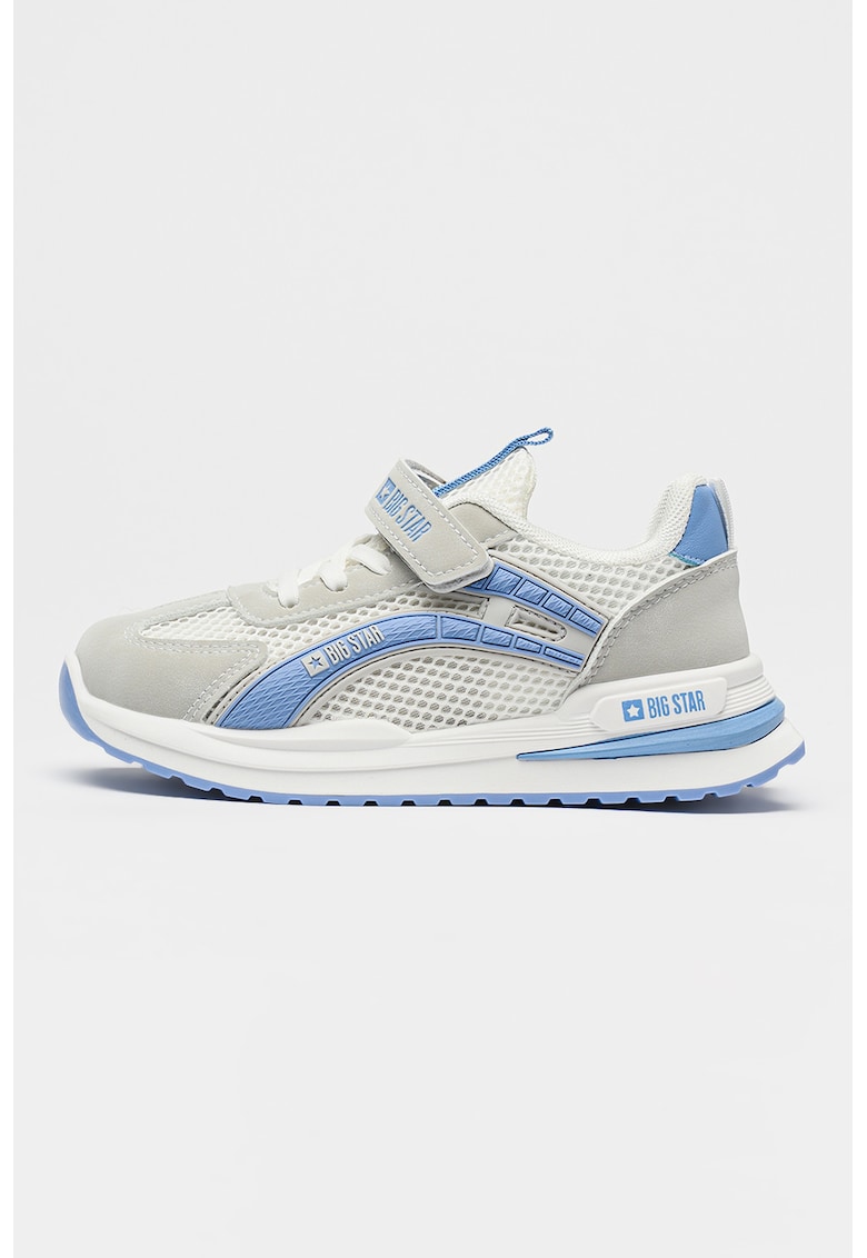 Pantofi sport low-cut din material textil si piele ecologica - Albastru pastel/Gri deschis/Alb optic