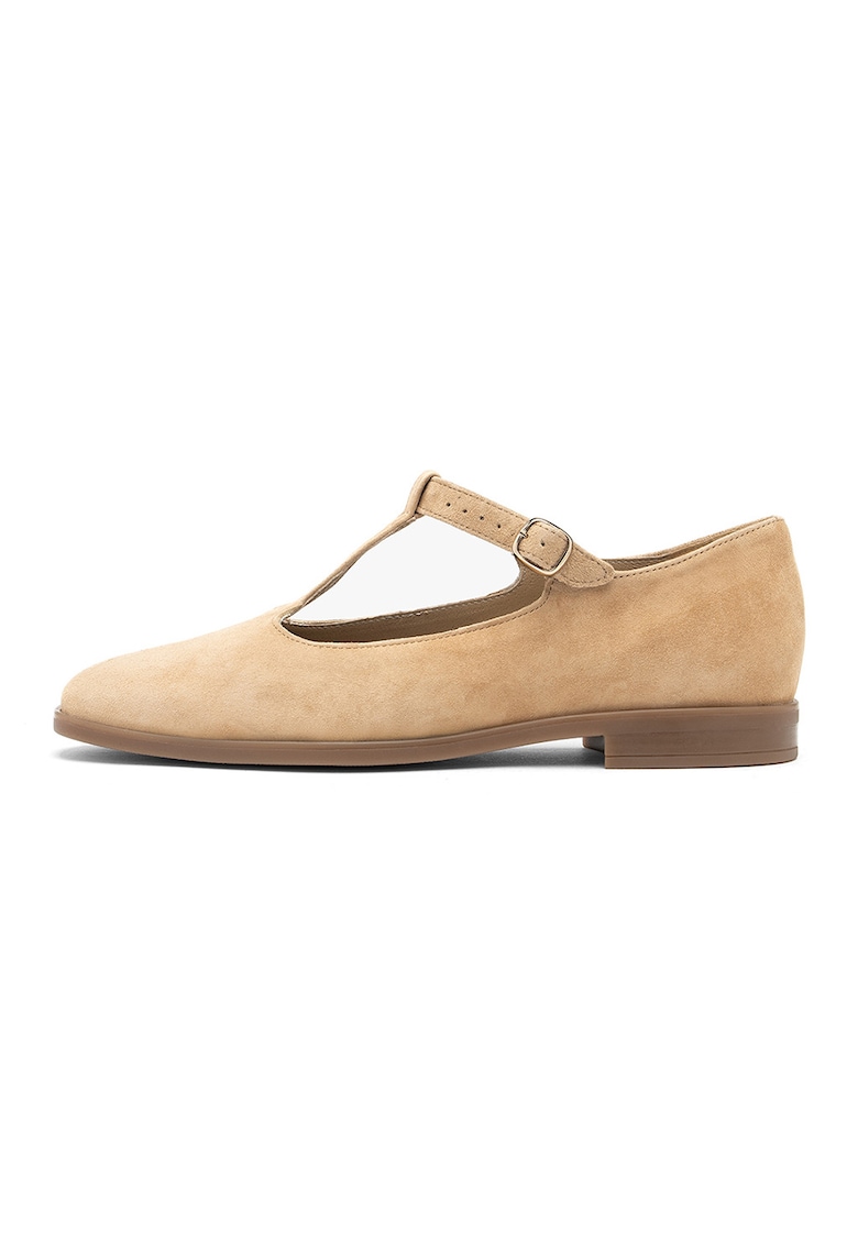 Balerini Mary Jane cu aspect lacuit - Bej