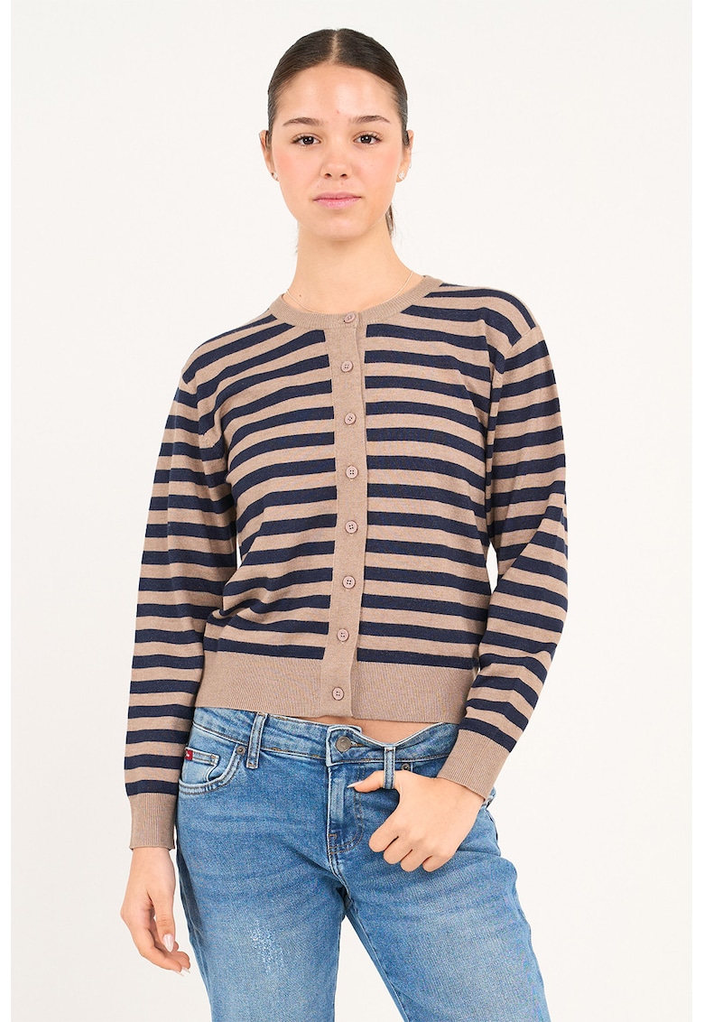Cardigan cu model in dungi - Bej/Bleumarin