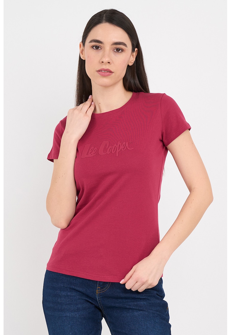 Tricou slim fit cu decolteu la baza gatului - Rosu inchis