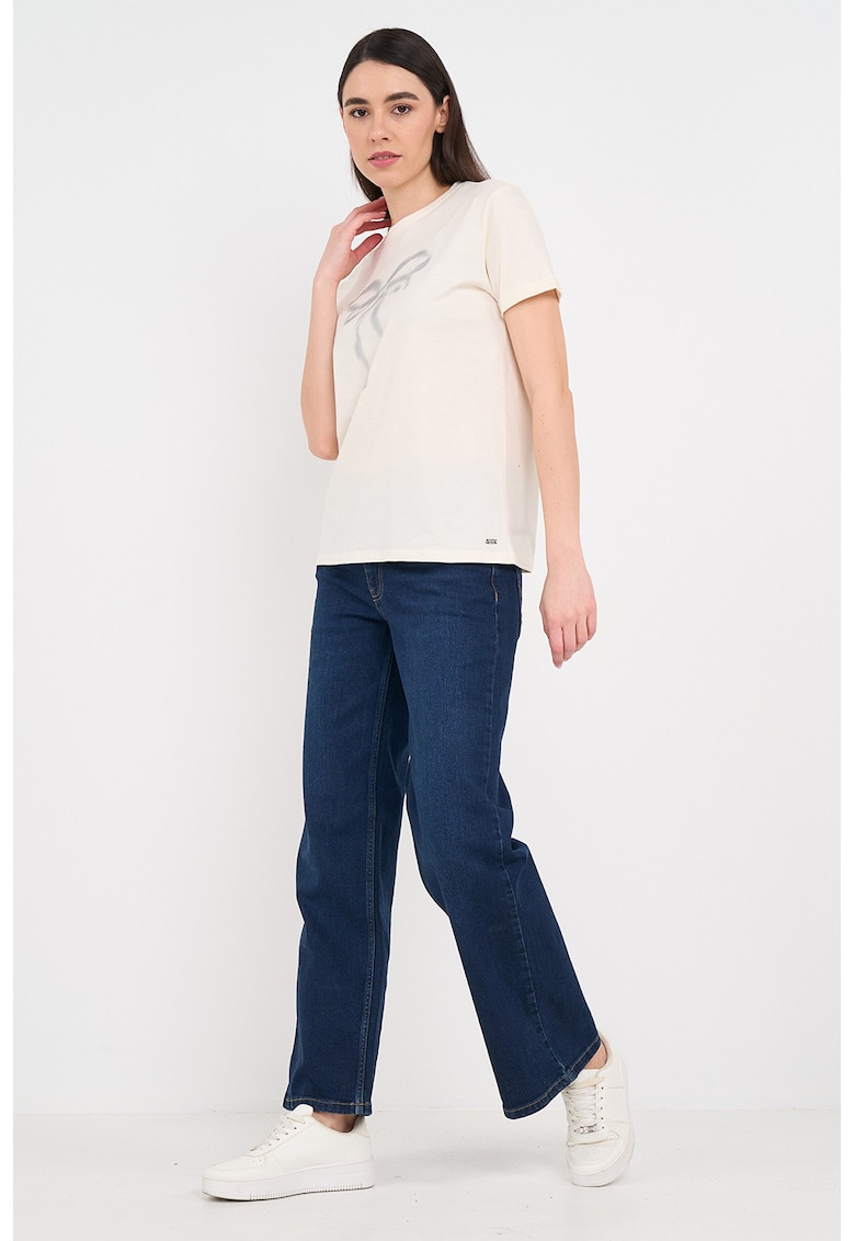 Tricou regular fit cu imprimeu funda - Alb fildes
