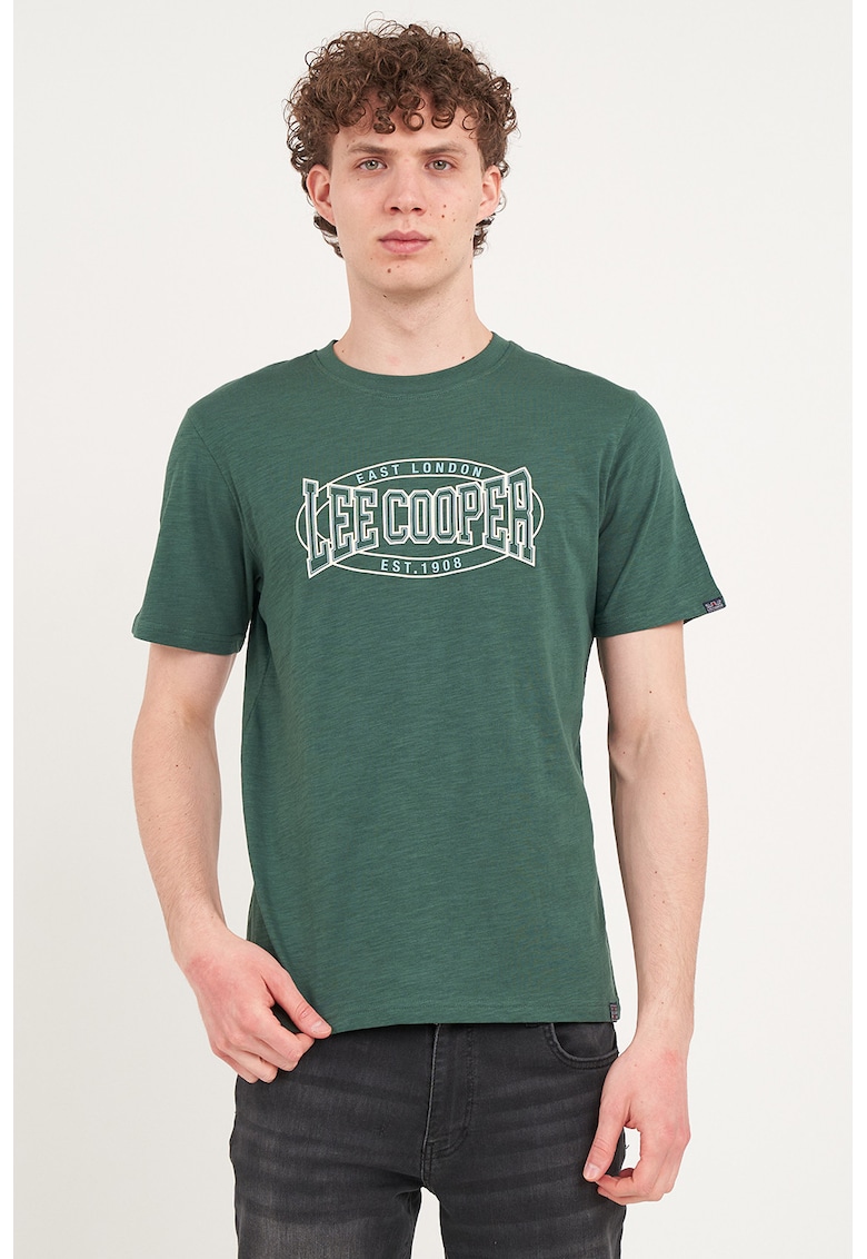 Tricou din bumbac cu decolteu la baza gatului - Verde