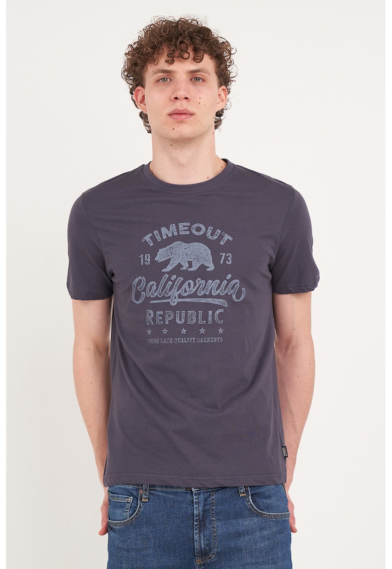 Tricou din bumbac cu imprimeu logo - Gri carbune
