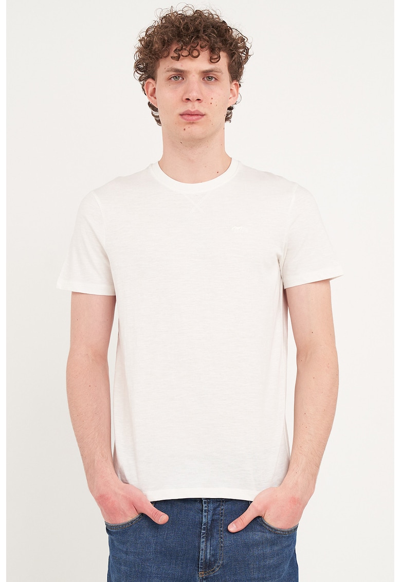 Tricou din bumbac cu decolteu la baza gatului - Alb