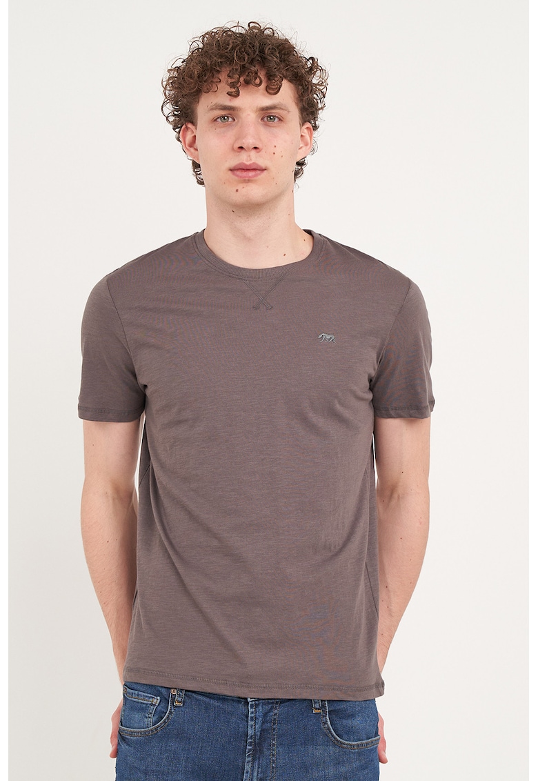 Tricou din bumbac cu decolteu la baza gatului - Maro pamantiu