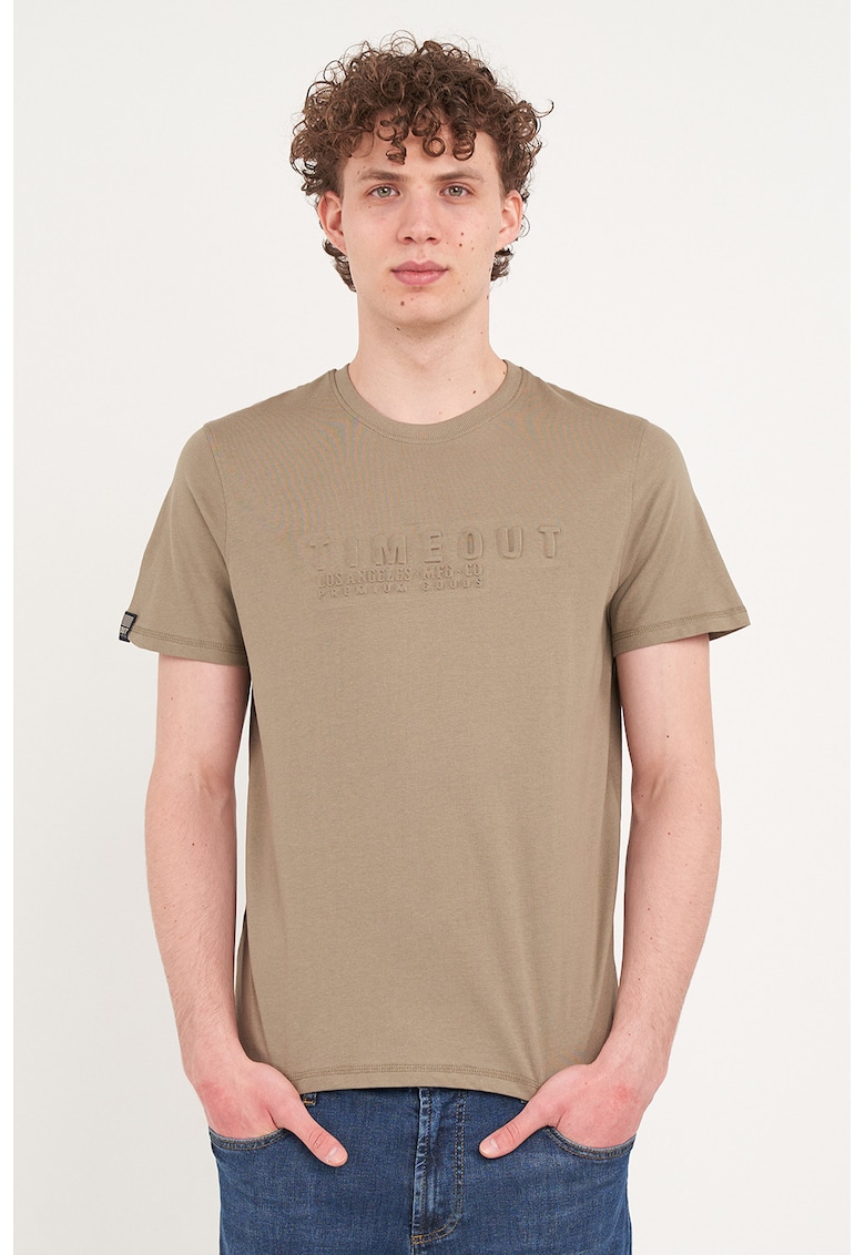 Tricou din bumbac cu decolteu la baza gatului - Kaki