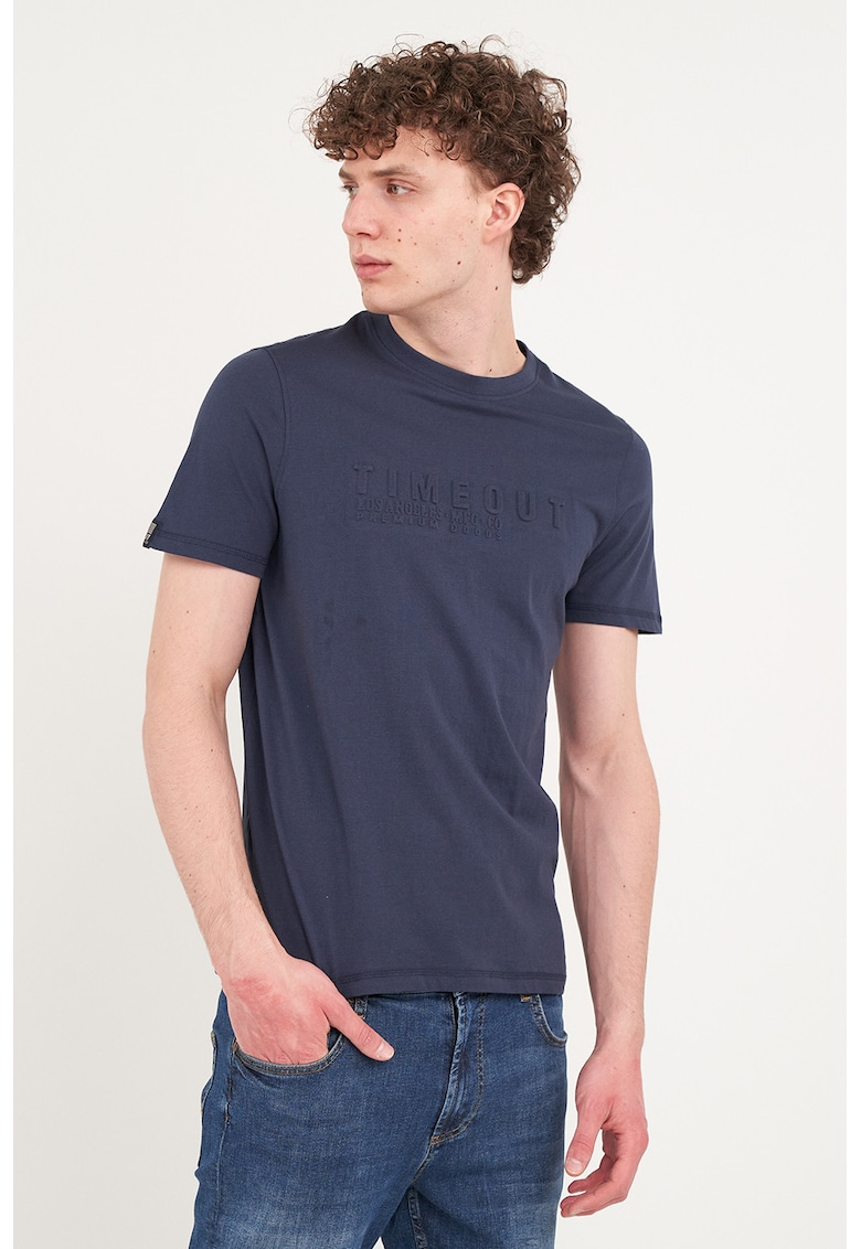 Tricou din bumbac cu decolteu la baza gatului - Bleumarin