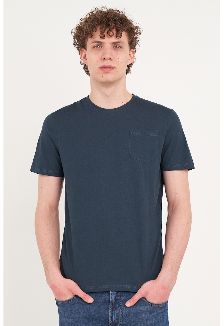Tricou din bumbac cu model uni - Bleumarin