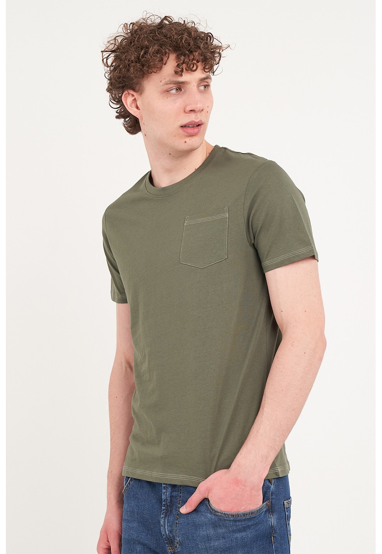 Tricou din bumbac cu model uni - Verde stins