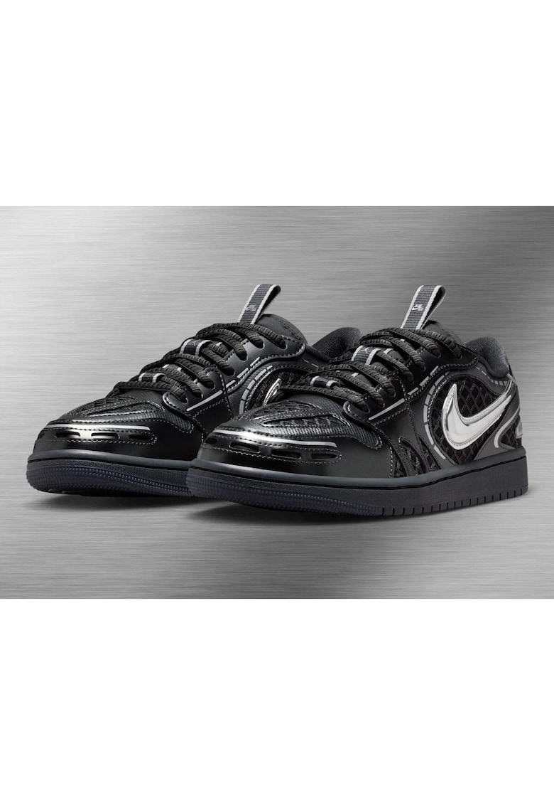 Adidasi sport femei Air Jordan 1 Low Method of Make v3 - negru cu argintiu metalizat -