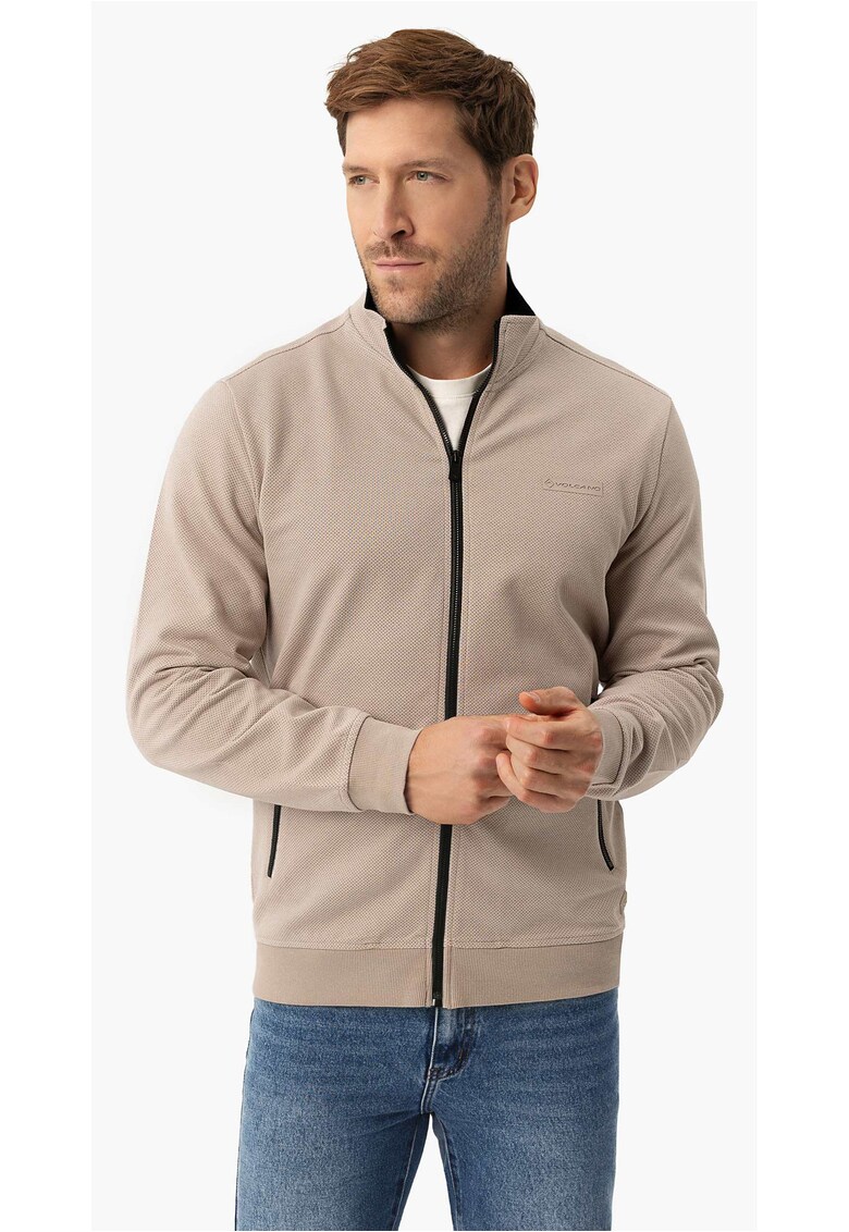 Hanorac barbati din bumbac cu guler inalt cu fermoar - B-Montero - bej - Bej